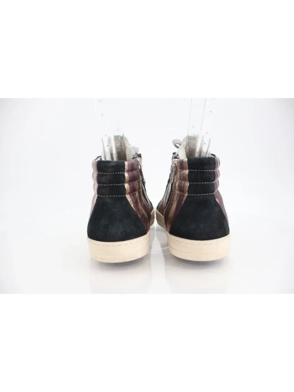 P448 Women Skate Sneaker Sz 39 Multi Silver Leather High Top Lace Up Shoe Casual